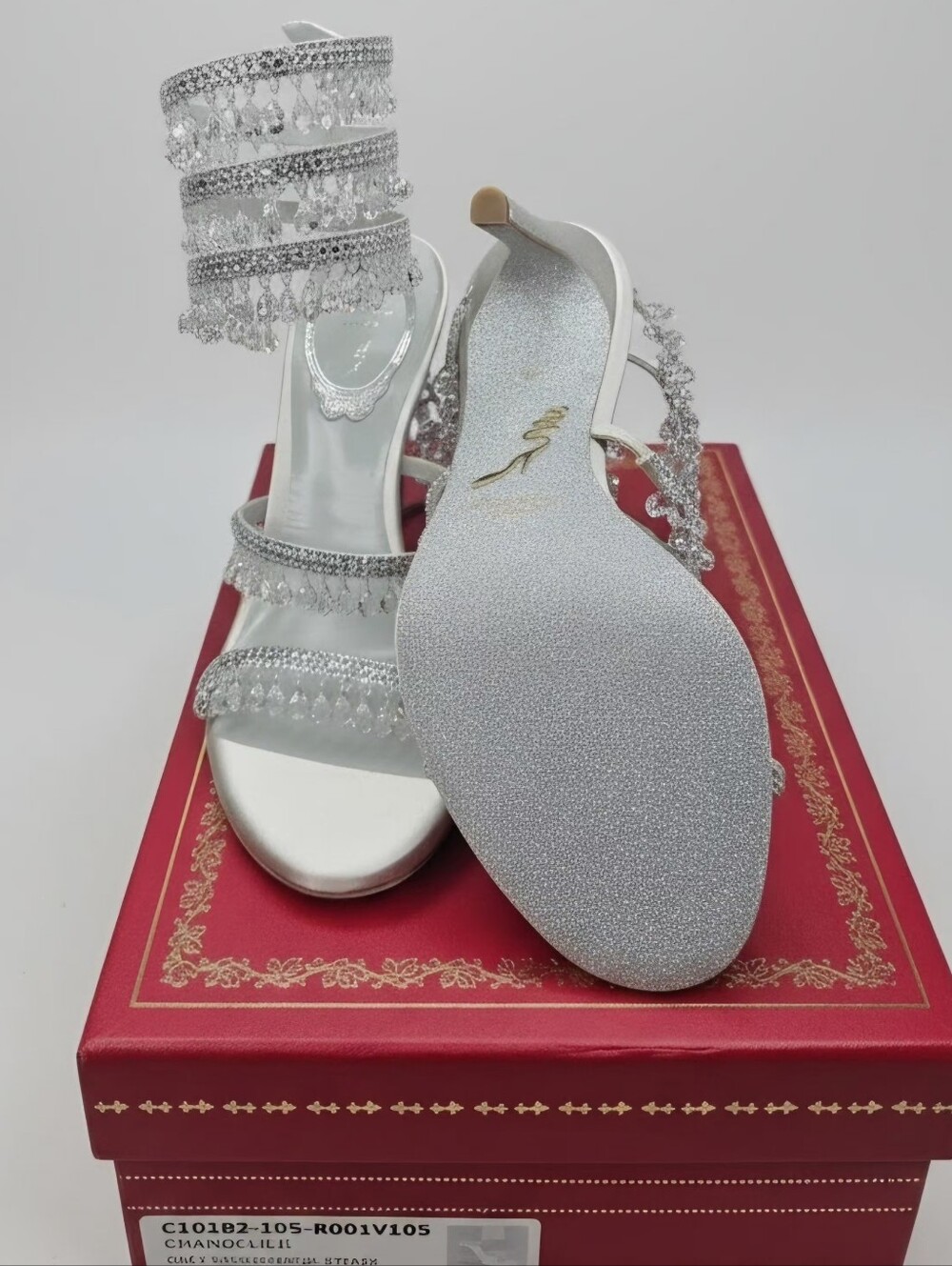 Rene Caovilla Silver Crystal Embellished Women's Evening Sandals